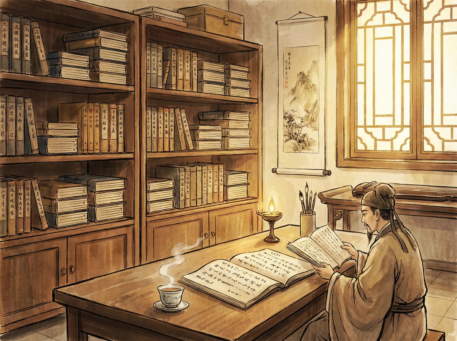 曹长卿 读书会传统书房场景